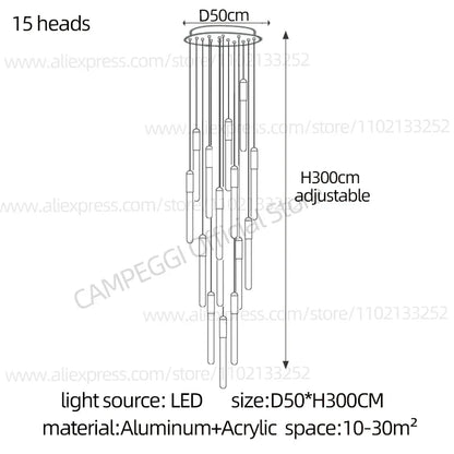 DecorBites™ LED Nordic Cylinder Chandelier: Modern Indoor Lighting for Staircase & Decoration