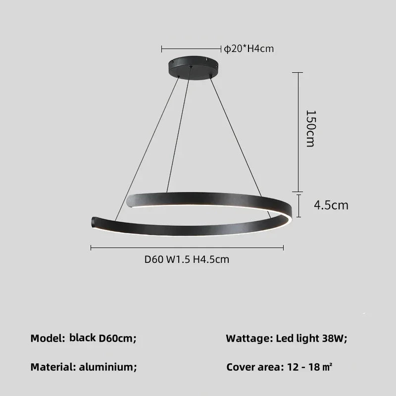 DecorBites™ Black LED Chandelier Pendant Light for Foyer Stairs Bar, Minimalist Indoor Hanging Lamp