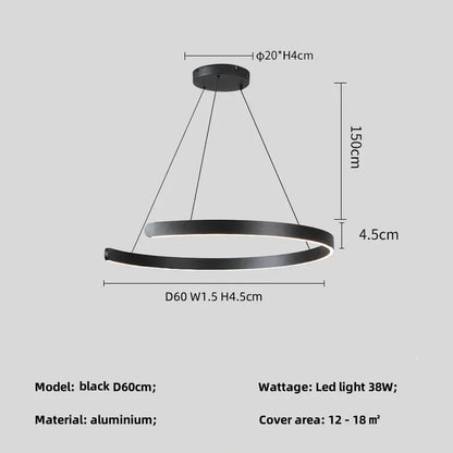 DecorBites™ Black LED Chandelier Pendant Light for Foyer Stairs Bar, Minimalist Indoor Hanging Lamp