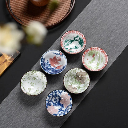 DecorBites™ Blue & White Ceramic Kung Fu Tea Cup - Japanese Style Porcelain Sake Cups