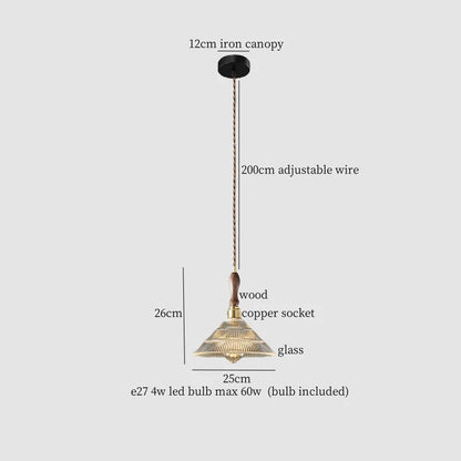 DecorBites™ Copper Wood Glass LED Pendant Lamp - French Minimalist Design for Home Decor