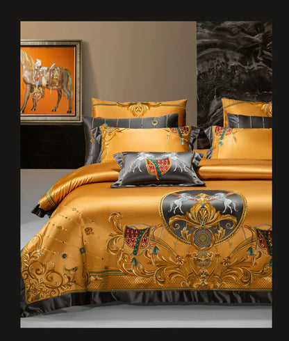 DecorBites™ Luxe Brocade Cotton Embroidered Bedding Set - Quilt Cover Bed Linen Bedspread