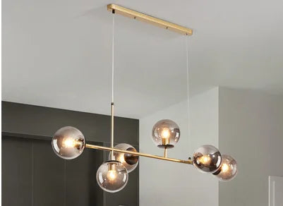 DecorBites™ Brass Chandelier with Black Art Glass Ball - Minimalist Living Room Dining Decor