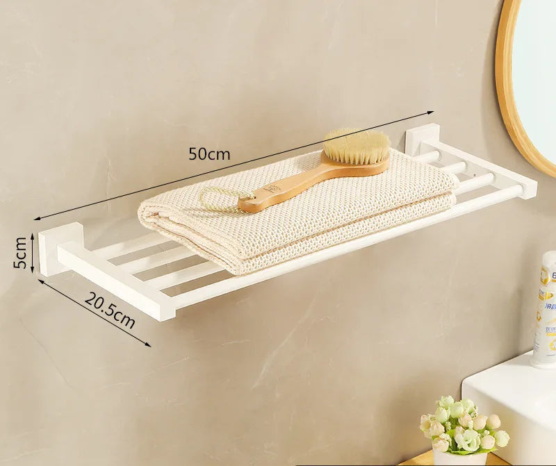 DecorBites™ Bathroom Set: Cream White Shelf, Towel Rack, Paper Holder, Brush Holder & Hardware