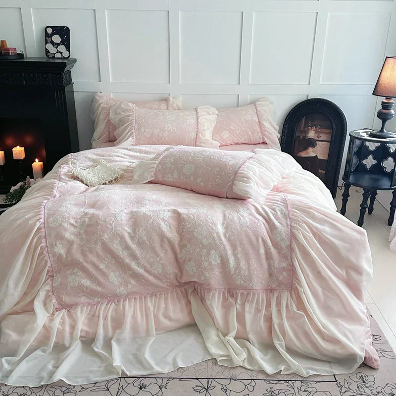 ™ Lace Ruffles Velvet Princess Bedding Set: Duvet, Sheet, Pillowcases
