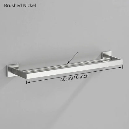 DecorBites™ Brushed Nickel Bathroom Hardware Set: Robe Hook, Towel Rail, Bar Rack, Shelf, Tissue Holder