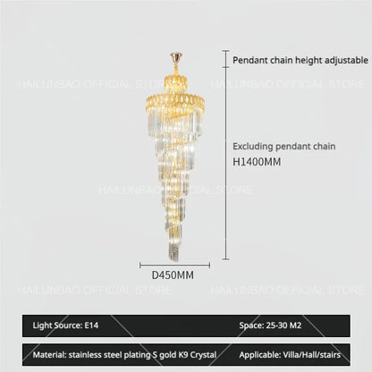 DecorBites™ Crystal Stair Long Chandelier - Simple Modern Design for Duplex Villa Living Room