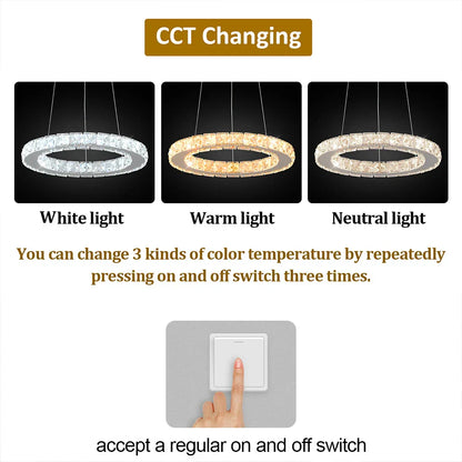 DecorBites™ Crystal Ring Pendant Chandelier: Modern Ceiling Light for Living & Dining Room