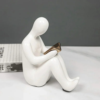 DecorBites™ Abstract Nordic Style Ceramic Character Bookends Set for Office Bookcase Decor