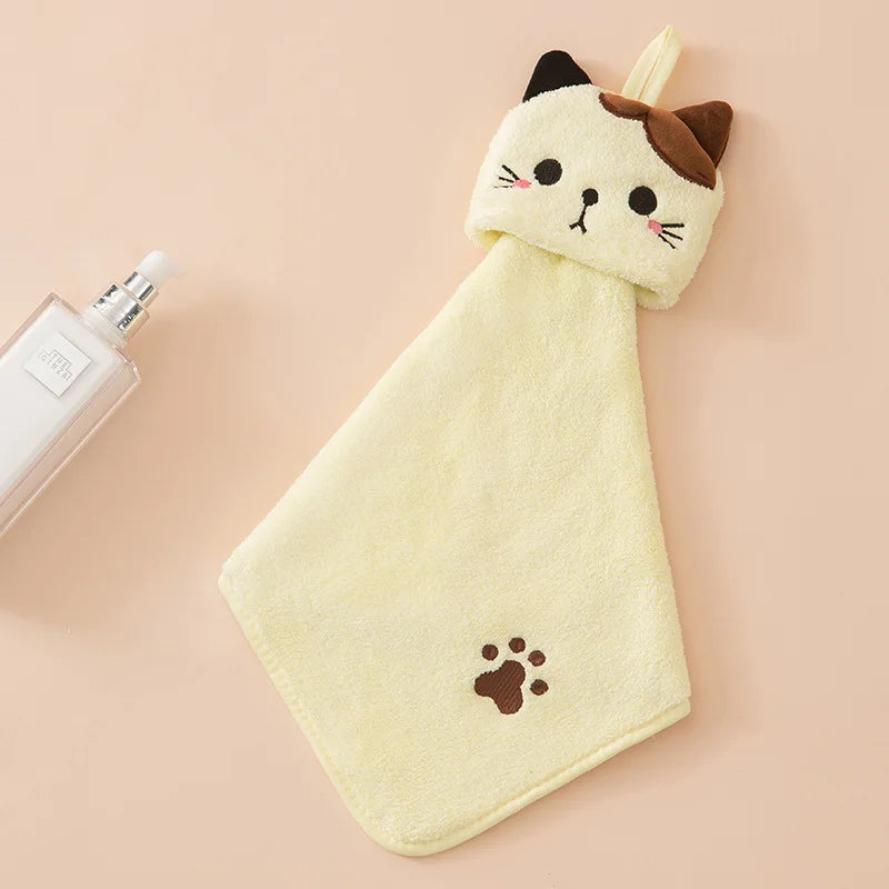 DecorBites™ Cartoon Cat Hand Towel: Thick Coral Velvet Towel for Kitchen & Bathroom