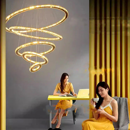 DecorBites™ Crystal Stair Chandelier: Modern Indoor LED Ceiling Hanging Light