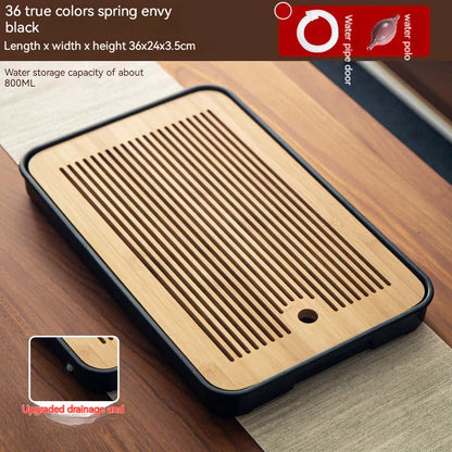 DecorBites™ Bamboo Tea Tray: Simple Kung Fu Tea Set, Dual Wet/Dry Use, Efficient Storage