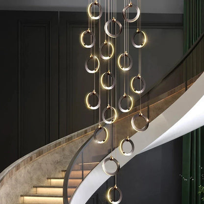 DecorBites™ Aluminum LED Chandelier: Luxury Crystal Round Hanging Lamps for Staircase and Attic