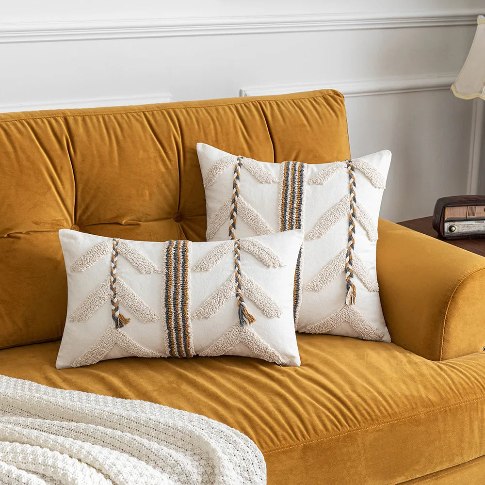 DecorBites™ Boho Tufted Geometric Cotton Canvas Pillow Covers