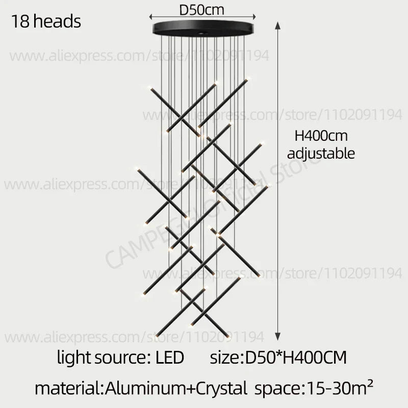 DecorBites™ LED Staircase Pendant Chandelier, Modern Nordic Restaurant Hanging Light