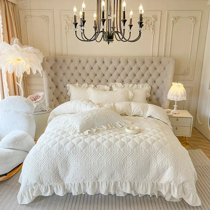 ™ Korean Princess Style Quilted Bedding Set with Lace Ruffles 200x230cm