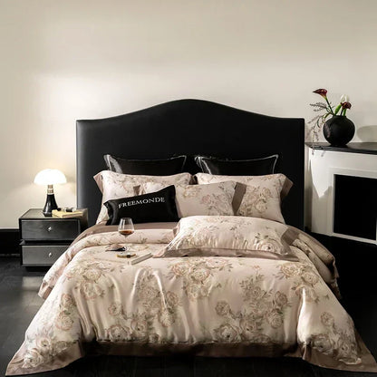 DecorBites™ Egyptian Cotton Print Bedding Set: King Queen Sheet Pillowcase Duvet Cover