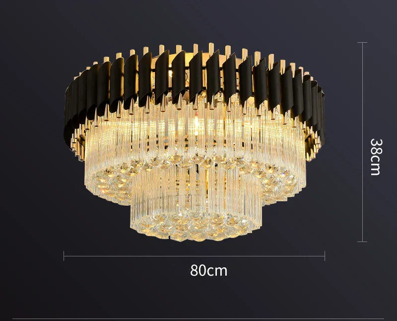 DecorBites™ Gold Black Crystal Ceiling Chandelier - Round LED Pendant for Living Room Lighting