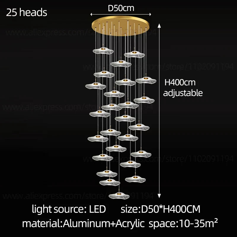 DecorBites™ LED Lotus Staircase Chandelier: Modern Design for Hotel Lobby, Villa, Kitchen Lighting