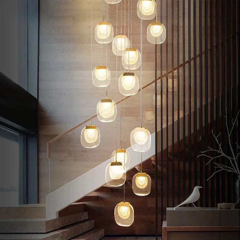 DecorBites™ Gold Crystal Staircase Chandelier | Luxury Indoor Lighting Fixtures