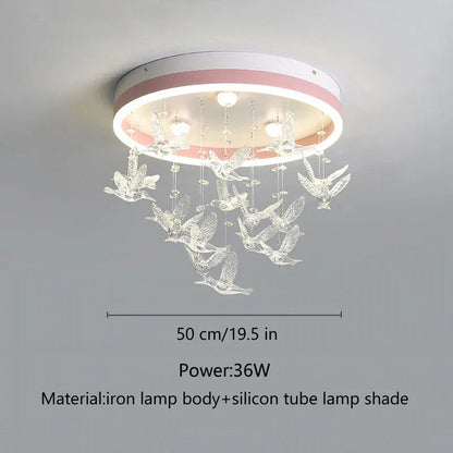 DecorBites™ Flying Bird Ceiling Light for Girls Room Decor, White Princess Bedroom Lamp