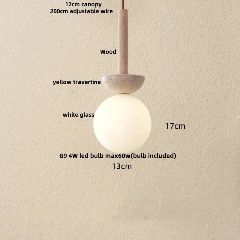 DecorBites™ LED Knob Switch Pendant Lamp Yellow Travertine Copper Wabi Sabi Hanging Lights