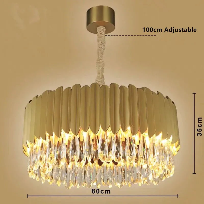 DecorBites™ Crystal Chandelier: Black Gold Round LED Pendant Light for Living Room or Bedroom