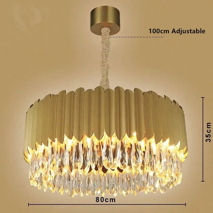 DecorBites™ Crystal Chandelier: Black Gold Round LED Pendant Light for Living Room or Bedroom