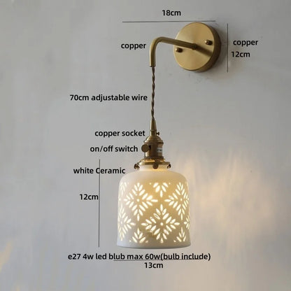 DecorBites™ Ceramic LED Wall Sconce Light Fixture with Pull Chain Switch