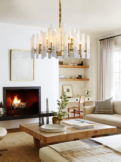 DecorBites™ Alabaster Gold Chrome Chandelier Suspension Luminaire for Living Room
