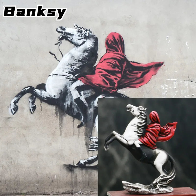 DecorBites™ Banksy Red Knight Statue: Modern Street Art Decor for Home & Office