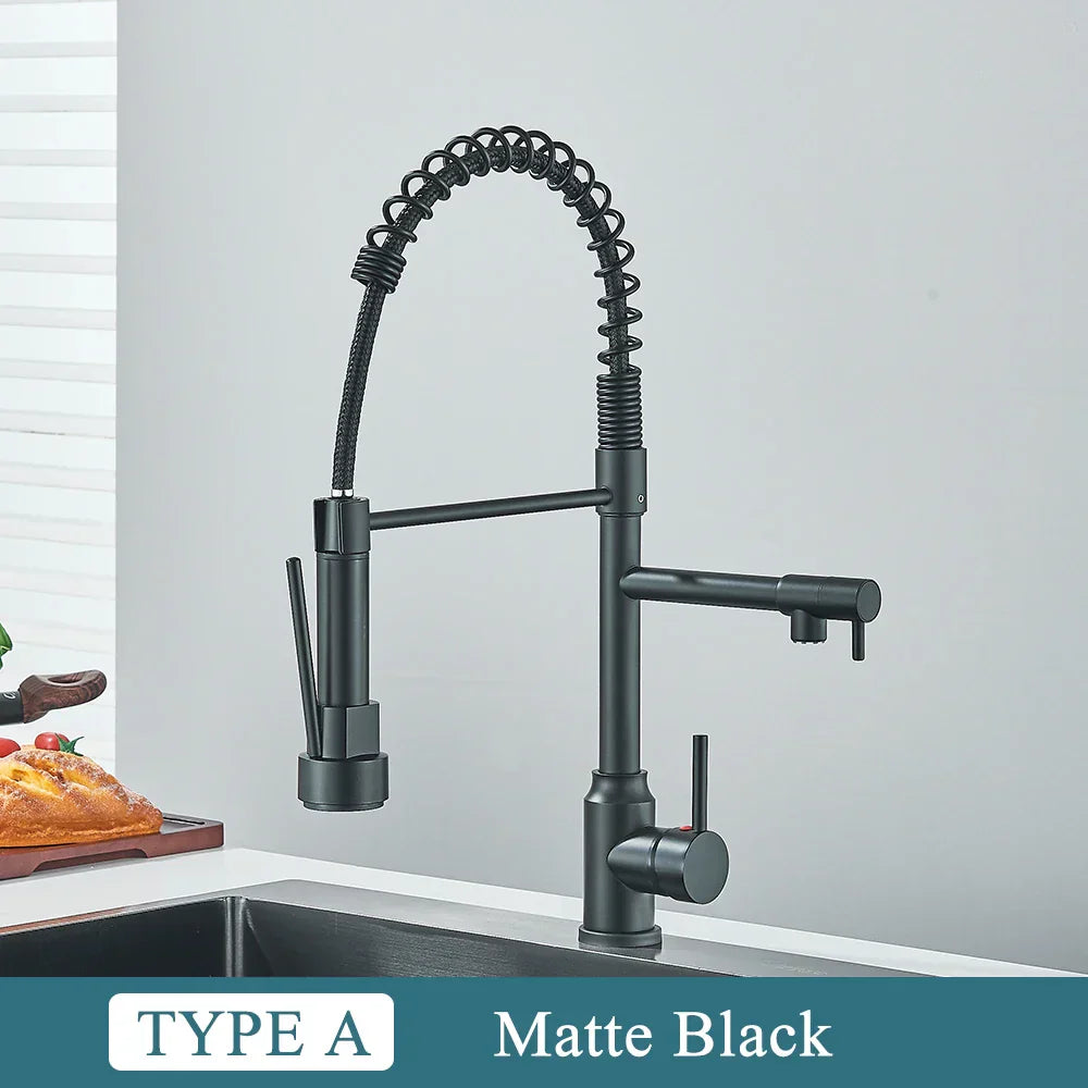 DecorBites™ Brass Kitchen Sink Faucet Pull Down Mixer Tap with Dual Spout Rotation