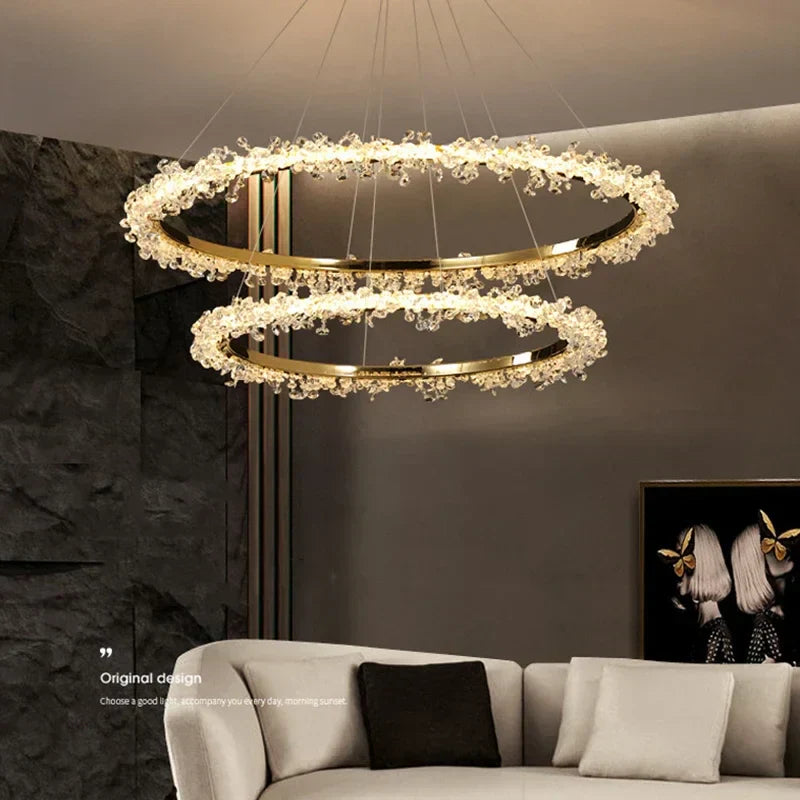 ™ Golden Crystal LED Round Chandelier for Luxury Indoor Lighting
