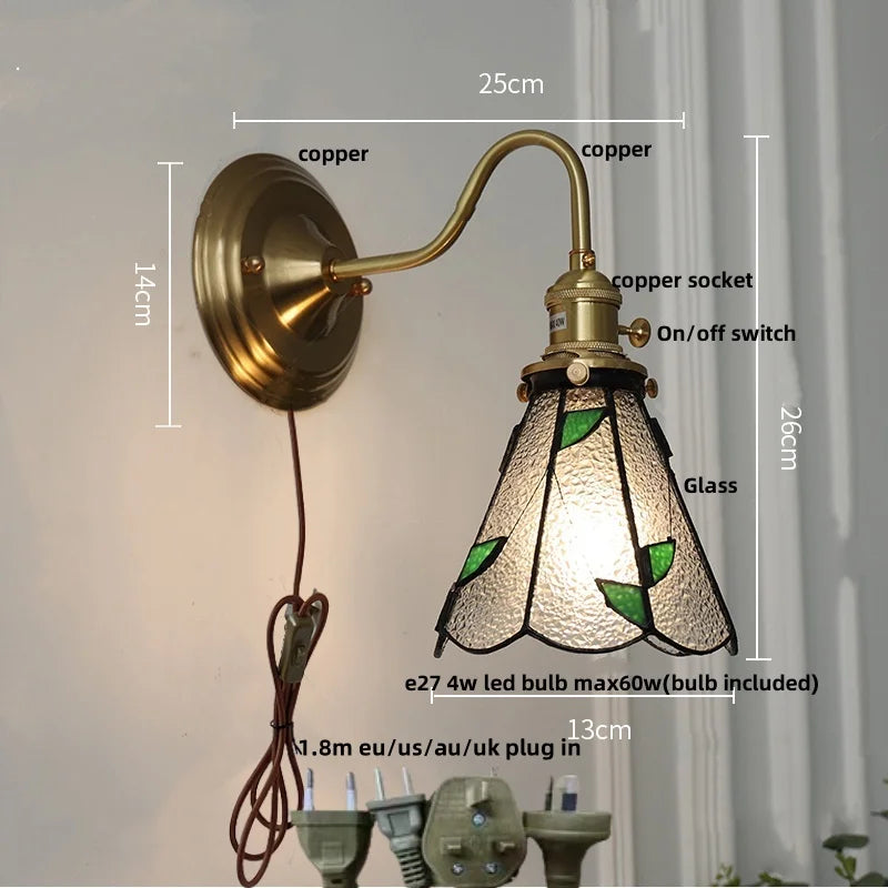 DecorBites™ Blue Glass Copper LED Wall Light Fixture Stair Bar Restaurant Bedroom E27