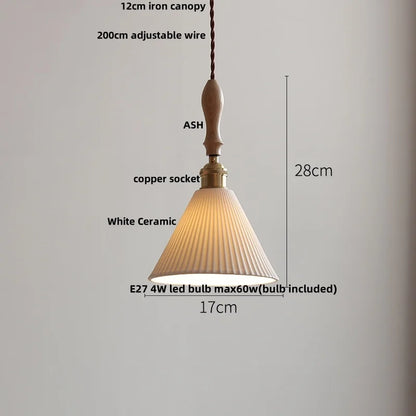 DecorBites™ Adjustable LED Pendant Lights Ash Wood White Ceramic Modern Hanging Lamp