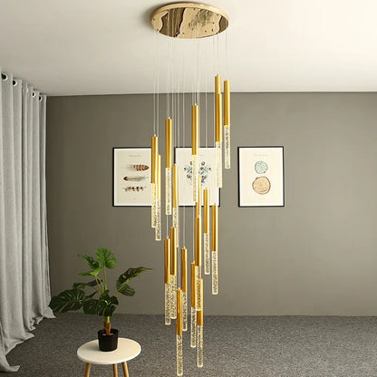 DecorBites™ Crystal Staircase Chandelier - Modern Gold LED Lighting for Living Room