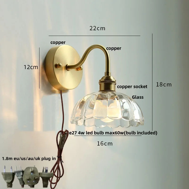 DecorBites™ Crystal LED Wall Sconce Pull Chain Switch Brass Mirror Light