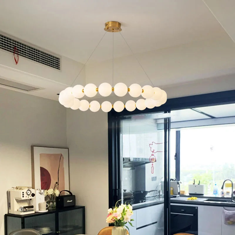 DecorBites™ Brass LED Pendant Light Dimmable Acrylic Ball Luminaire for Bedroom & Living Room
