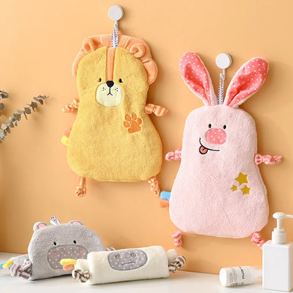 DecorBites™ Cartoon Animal Bathing Hand Towel for Kids - Soft, Absorbent Coral Velvet