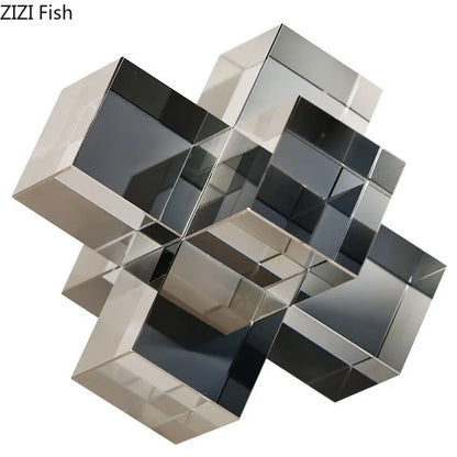 DecorBites™ Cross Crystal Geometric Glass Sculpture Desk Decoration Frosted Square Statue