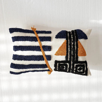 DecorBites™ Boho Tufted Pillow Cover Navy Burnt Orange 45x45cm Square for Home Decoration