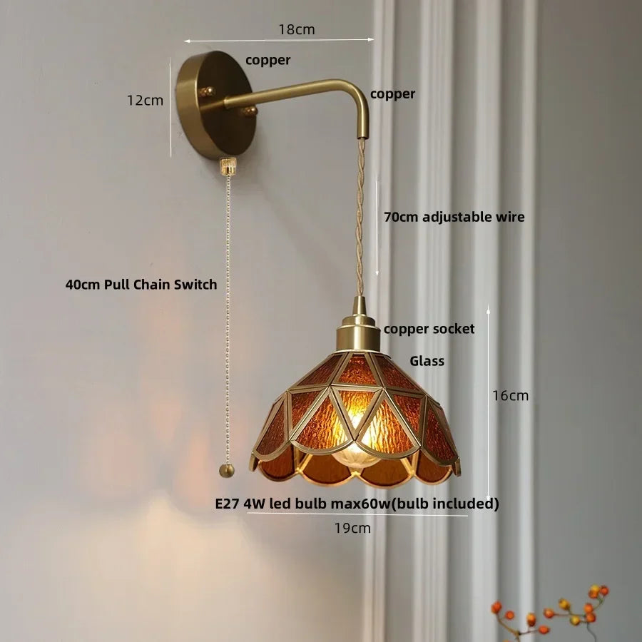 DecorBites™ Amber Glass LED Wall Light for Bedroom & Staircase - Modern Nordic Plug-In Fixture