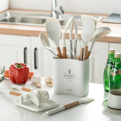 DecorBites™ 10/13 PCS Silicone Kitchen Cookware Set - High Temperature Resistant Non-Stick with Wooden Handle