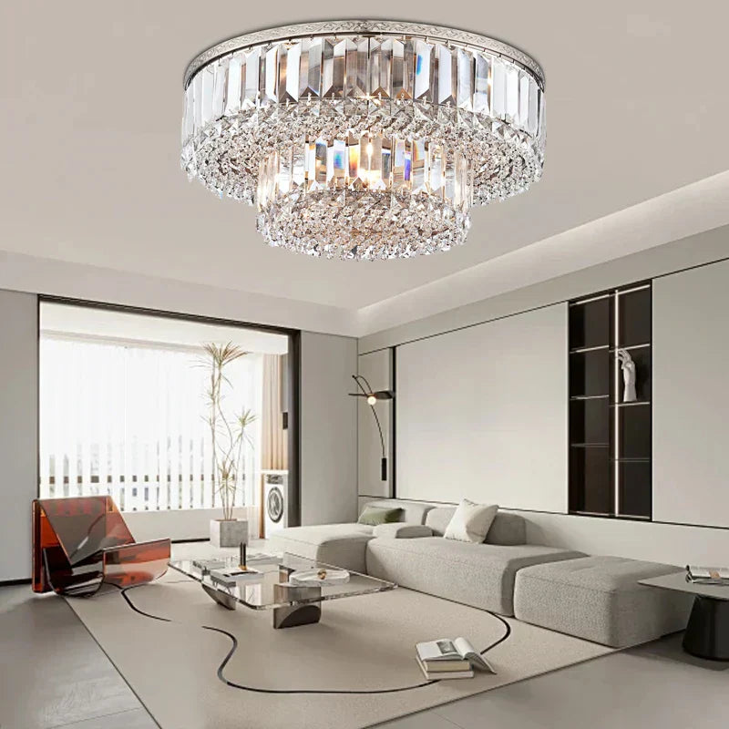 ™ Large Crystal Chandelier Chrome Hanging Lamp for Dining Room Decor