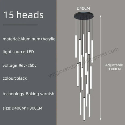 DecorBites™ Loft Black Chandelier: Acrylic Villa Ceiling Lamp for Living Room & Staircase