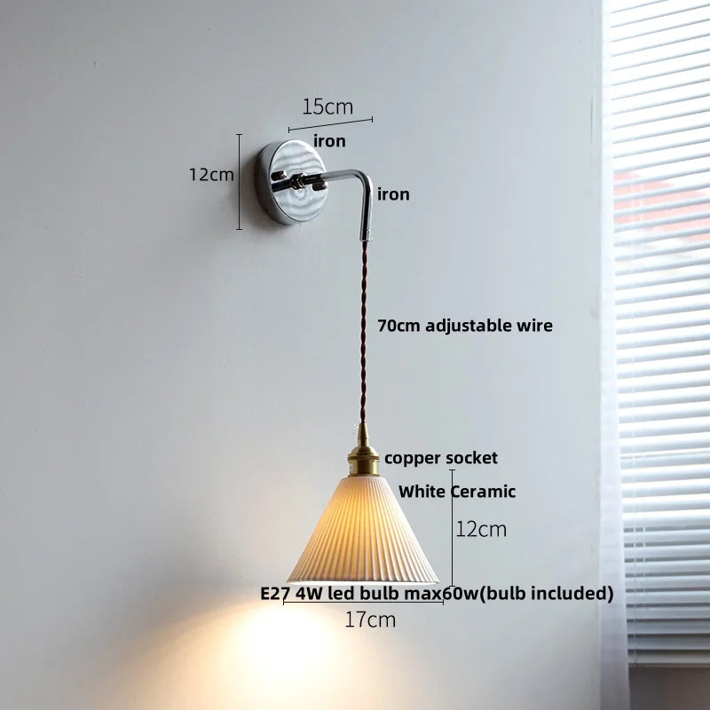 DecorBites™ Ceramic LED Wall Sconce Pull Chain Switch Bedside Lamp White Nordic Modern Fixtures
