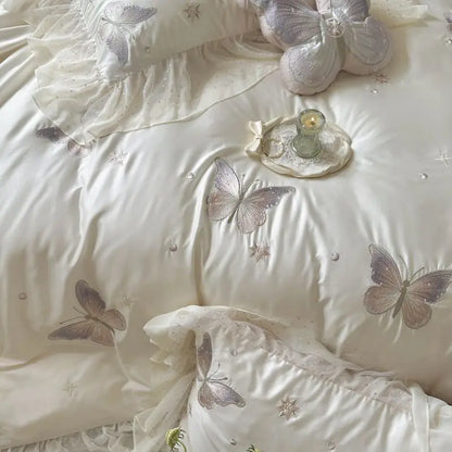 DecorBites™ Butterfly Lace Ruffles Embroidery Bedding Set 4Pcs
