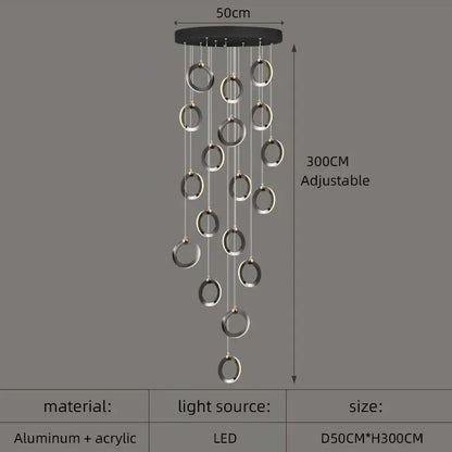 DecorBites™ Aluminum LED Chandelier Crystal Round Hanging Lamps Luxury Staircase Lighting Fixtures