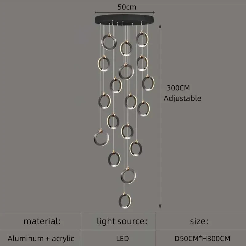 DecorBites™ Aluminum LED Chandelier: Luxury Crystal Round Hanging Lamps for Staircase and Attic