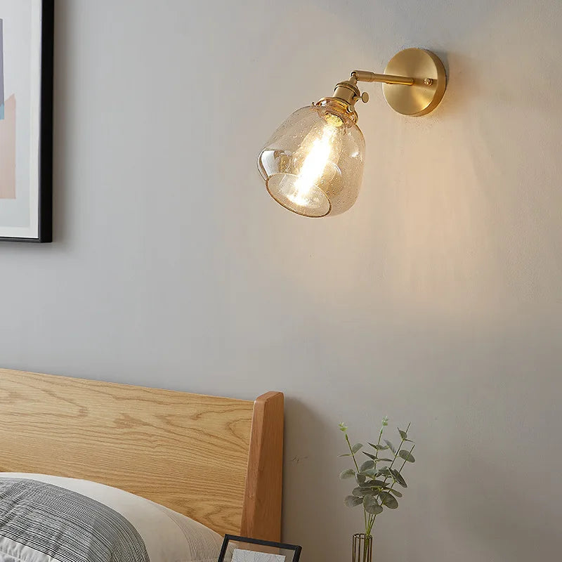 DecorBites™ Clear Glass LED Wall Sconce with Pull Chain, Rotating Copper Socket